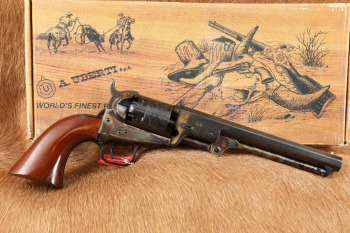 Uberti Repro Colt 1851 Navy London Steel .36 Cal Percussion Revolver & Box, 2010 ATF Antique