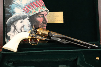 Cased Uberti Buffalo Bill Cody Centennial Colt 1860 Army .44 Cal Percussion Revolver, 1983 Antique