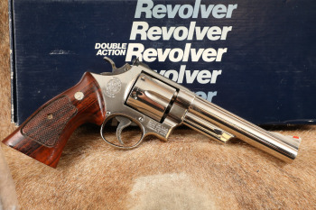 Smith & Wesson S&W 25-5 1955 Model .45 Colt Target Heavy Barrel Nickel 6" Revolver, 1980-1983