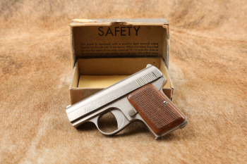 Stainless Bauer .25 ACP SemiiAuto Pocket Pistol, Mag & Box, MFD 1974-84