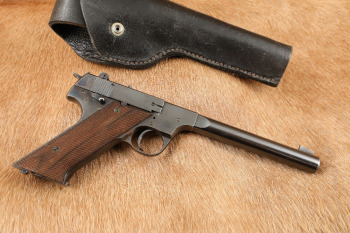 Hi-Standard Model H-D Military .22 LR Semi-Auto Pistol & Leather Holster, MFD ca 1947-1950 C&R