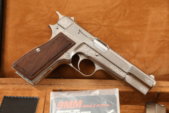 Rare Cased Fabrique Nationale Centenaire Engraved Browning Hi Power 9mm Pistol 59/100, 1989 C&R