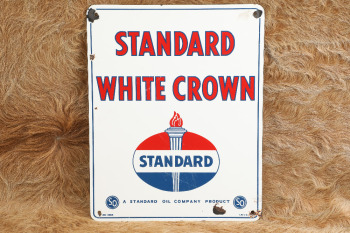 Modern Made Standard Oil White Crown Gasoline Enamel On Steel Advertising Pump Plate Sign