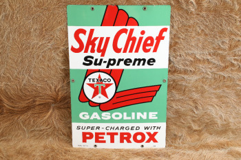 Modern Made Texaco Sky Chief Su-preme Gasoline Enamel On Steel Advertising Pump Plate Sign