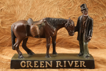 Antique Early 1900s Green River Whiskey Molded Plaster Black Americana Advertising Tabletop Display
