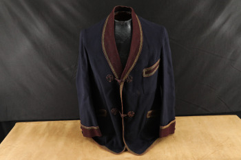 Antique 1920s 1930s Desmond's Los Angeles Burgundy & Navy Wool Smoking Jacket