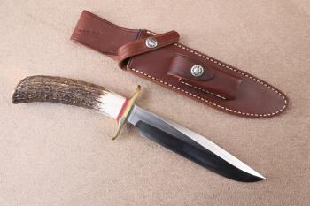 Vintage Randall Custom Stag Handle, Red Spacers Model 1-7 All Purpose Fighter Fighting Knife, Sheath