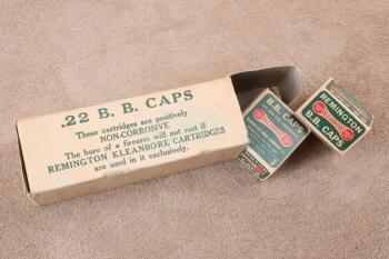 5 Full Correct Boxes (1 Case), 500 Rounds of Vintage 1930s Remington-UMC Kleanbore .22 B.B. Caps