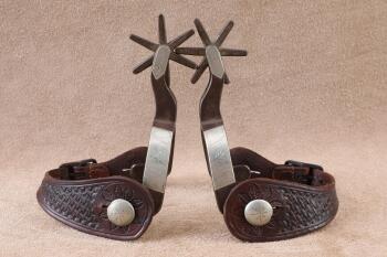 Antique 1920s Crockett Nickel Silver Mounted Steel Cowboy Spurs W/ Alex Pappas Boot Straps