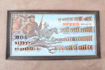 Vintage 1973 Speer Lewis and Clark 21" x 11" Bullet Cartridge Display Board