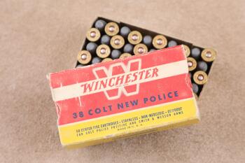 Full Correct Box, 50 Rounds of Vintage 1950s Winchester .38 Colt New Police Ammo