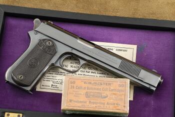 Cased Colt Model 1902 Sporting Front Plunge Serrations .38 ACP Semi-Automatic Pistol, 1907 C&R