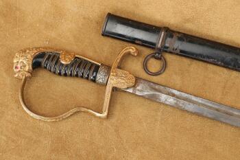 German Army WW2 Officer Alcoso "Lion's Head" Pommel Parade Dress Sword, Sheath