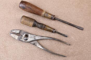 Lot of 3 Antique 1920s Winchester Tools: 1 Pair of Slip Joint Pliers, and 2 Flathead Screwdrivers