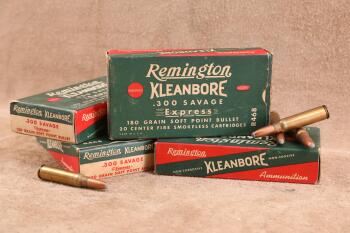 4 Full Correct Boxes, 80 Rounds of Vintage 1940s Remington Kleanbore .300 Savage Ammo
