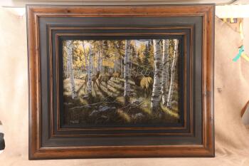 Vintage 1994 Michael Melander "Among The Aspens" 32" x 23" Print In Massive 51" x 42" Wood Frame