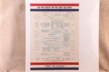 Original US Army Air Forces WW2 "Can You Qualify For The Army Air Corps?" Recruiting Poster 28"x20"