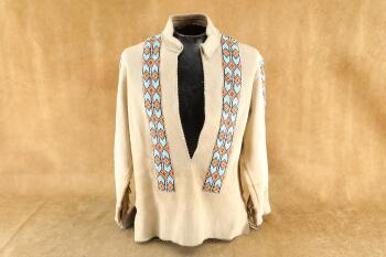 Vintage 1980s Custom Frontiersman's Native American Style Beaded & Fringed Pullover Buckskin Jacket