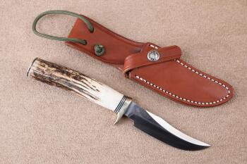 Vintage Randall Made Knives Custom Model 8-4 "Trout & Bird" Stag Handle Hunting Knife, Sheath