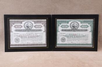 2x Vintage 1940's / 1950's Colt's Patent Fire Arms Mfg. Co. Stock Certificates