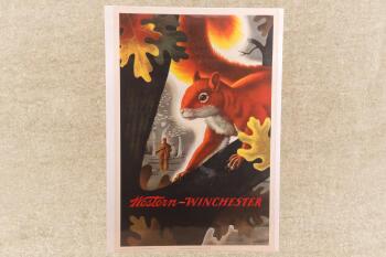 Vintage 1955 Western Winchester Weimer Pursell Squirrel Hunting 42" x 28" Advertising Poster