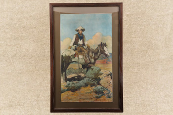 Antique 1920s Colt 1873 SAA "Tex and Patches" Frank Schoonover 32 3/8"x19" Framed Advertising Poster