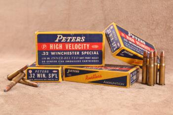 4 Full Correct Boxes, 80 Rounds of Vintage 1950s Peters High Velocity .32 Winchester Special Ammo