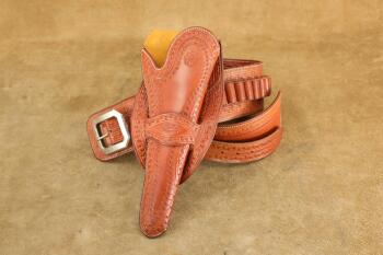 J.C. Ennis Tooled Leather 5 1/2" Colt SAA Double Holster Cartridge Belt Rig, 38-44" Waist
