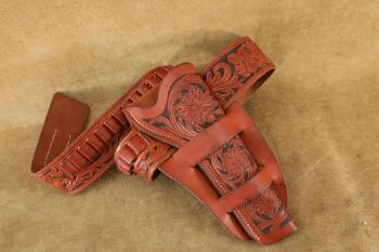 1940s A.H. Hardy Colt 7.5" SAA Tooled Leather Pistol Holster & Bohlin Silver Gun Belt Rig