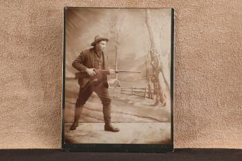 Antique 1890s Englebreckt Dushore, PA "Dude" W/ Winchester 1886 Lever Rifle 8.5" x 6.5" Cabinet Card