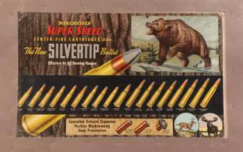 Vintage 1940s Winchester Super Speed Cartridges "The New Silvertip Bullet" Dealer Advertising Poster