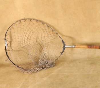 Vintage 1930s Winchester Bamboo & Nickel Plated Metal 47.5" Long, 13.5" Diameter Fishing Dip Net