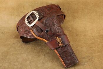 Vintage H. H. Heiser #45 5 1/2" Colt Single Action Army Hand Tooled Buscadero Cartridge Holster Rig