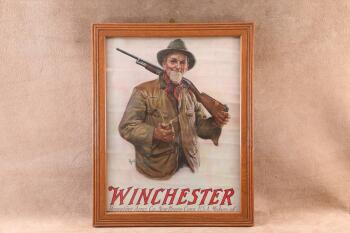 1913 Robert Robinson Man With A Shotgun Winchester Calendar Top Framed Poster, 17x22"