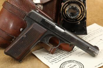 WWII Bring Back FN Model 1922 7.65mm .32 ACP Semi Auto Pistol, Holster and Vintage Camera