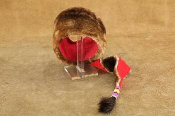 Modern Made Native American Style Sheared Beaver Fur Pillbox Medicine Man Hat W/ Beadwork Tail