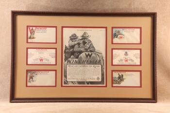 Antique 1915 Saturday Evening Post Winchester Advertising Page & Envelopes 33" x 21" Framed Montage