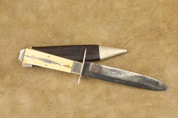 Antique 1860s George Wostenholm & Son IXL Hunters Companion Ivory Handle English Bowie Knife, Sheath