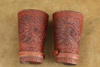 Vintage Floral Tooled J.C. Ennis Leather Wrist Cuffs, 6x8.5x12"