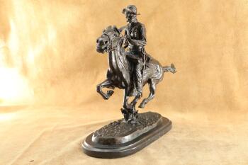 After Frederic Remington "Trooper Of The Plains" Cavalryman 23" x 21" Bronze Sculpture