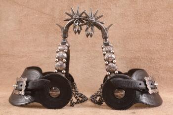 Magnificent Pair of John Ennis Simi Valley, CA Custom Silver Inlaid Steel "California" Style Spurs