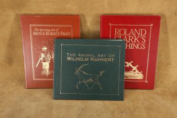 Lot of 3 Leather Bound, Gold Leaf Art Books: Wilhelm Kuhnert, Roland Clark & Arthur Burdett Frost
