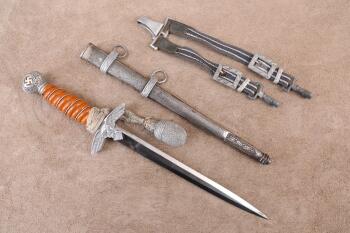 German WW2 Luftwaffe Officer SMF 2nd Model Dress Dagger & Sheath W/ Hangers & Portepee