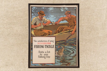 Vintage 1930s Winchester Double-Sided "Fishing Tackle" & "Carving Set" Framed Advertising Poster