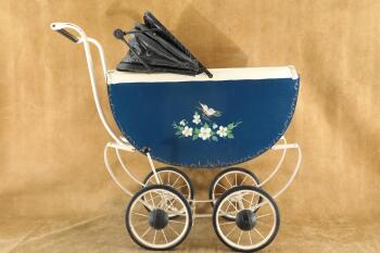 Vintage Mid-20th Century Wooden Pram Baby Stroller