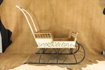 Vintage Mid-20th Century Wooden Push Sleigh Baby Stroller