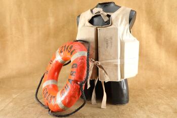 Vintage 1940s American Pad & Textiles Cork Life Vest & Modern U.S.C.G. Life Buoy