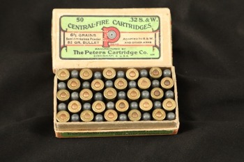 1x Full Box, 50 Rds. of Vintage Peters Cartridge Co. .32 S&W Ammo W/ Two Piece “Bullseye P” Box