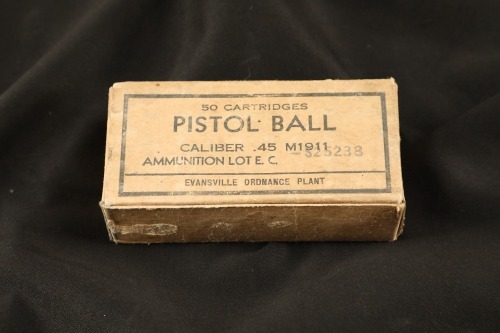 1x Full Box, 50 Rds. of Evansville Ordnance Plant (Chrysler) “EC43” US Military WW2 .45 ACP Ball Ammo