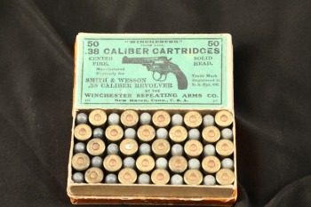 1x Full Box, 50 Rds. of Vintage 1900s Winchester .38 Smith & Wesson Ammo W/ Two Piece Box